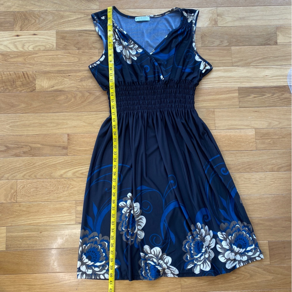 Jon & Anna Contemporary Navy Blue Floral Border Print Smocked Waist Dress 2X - Picture 5 of 7
